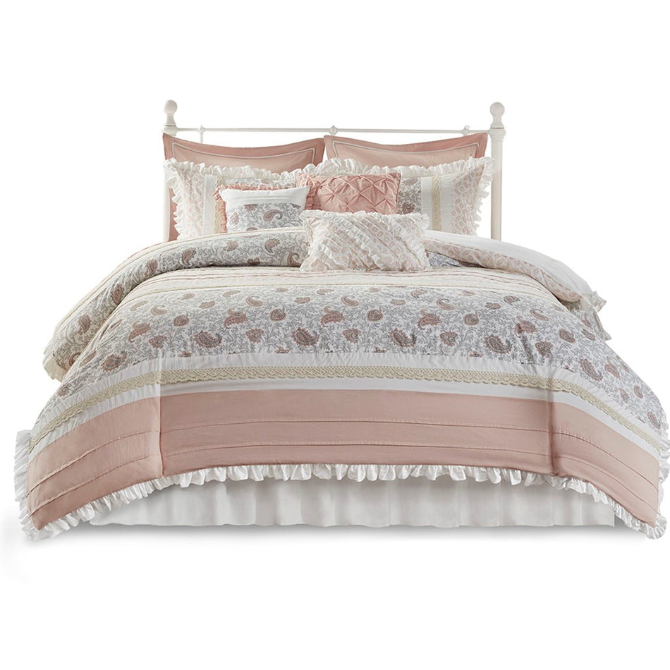 Dawn 9 Piece Cotton Percale Comforter Set - Blush - Cal King Size