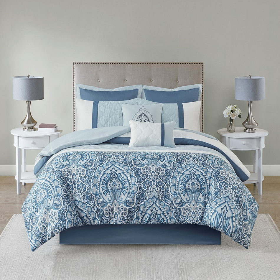 Shawnee 8 Piece Comforter Set - Blue - King Size