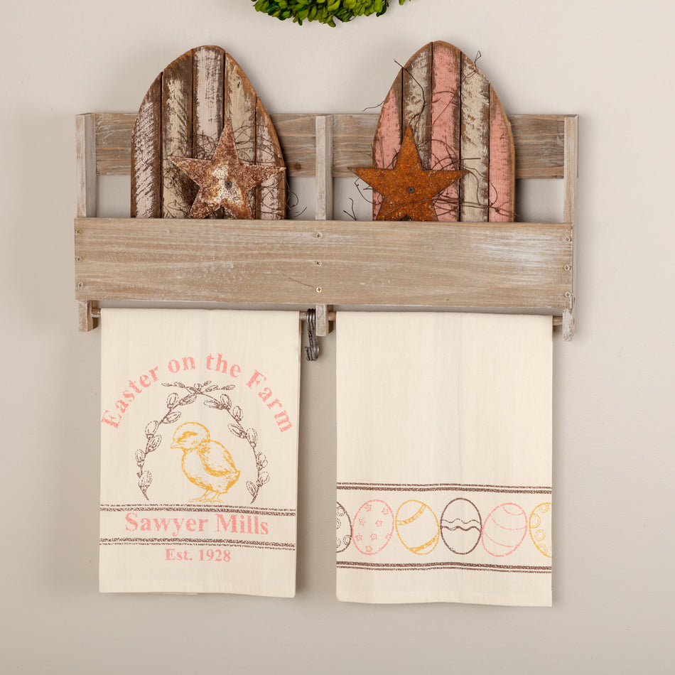 Seasons Crest Sawyer Mill Easter on the Farm Chick Unbleached Natural Muslin Tea Towel Set of 2 19x28 By VHC Brands
