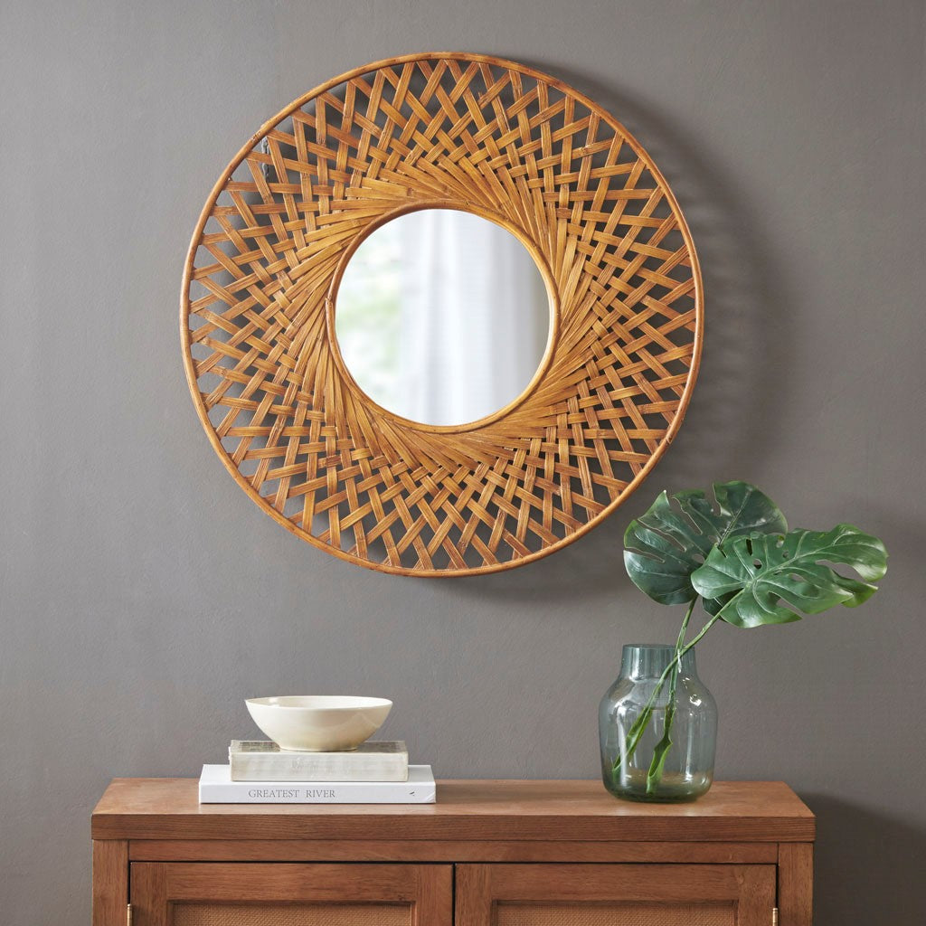 Madison Park Reed Round Bamboo Wall Decor Mirror - Natural