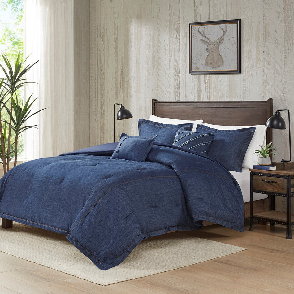 Woolrich Perry Oversized Denim Comforter Set - Blue - Queen Size