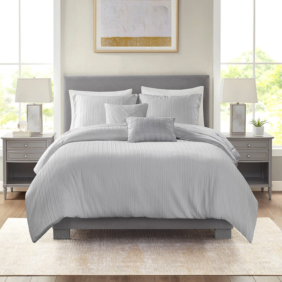 Beautyrest Jasper 5 Piece Crinkle Velvet Comforter Set - Grey - Full Size / Queen Size