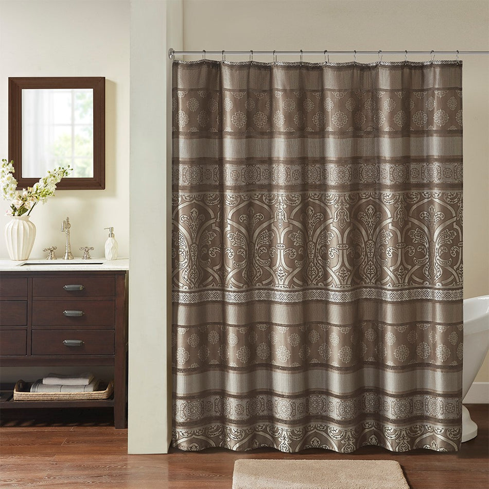 Madison Park Essentials Zara Jacquard Shower Curtain - Brown - 72x72"