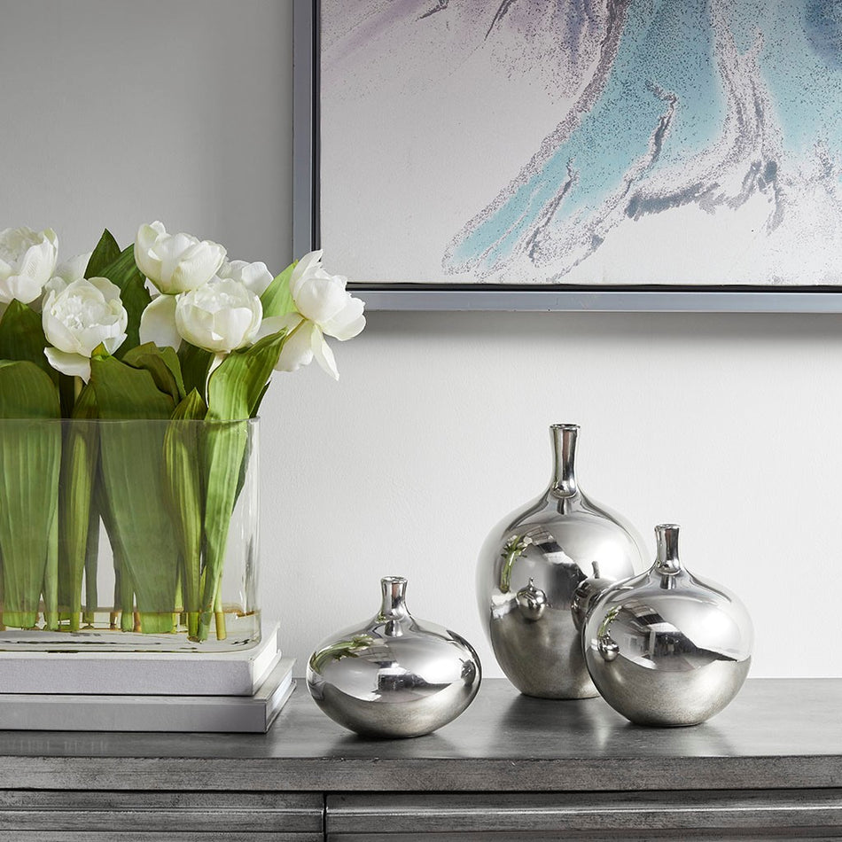 Madison Park Signature Ansen Metallic Vase 3 Piece Set - Silver