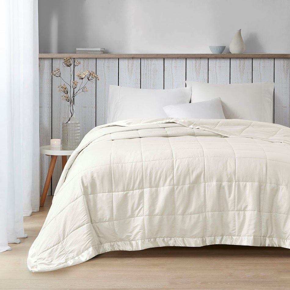 Cambria Oversized Down Alternative Blanket with Satin Trim - Ivory - King Size
