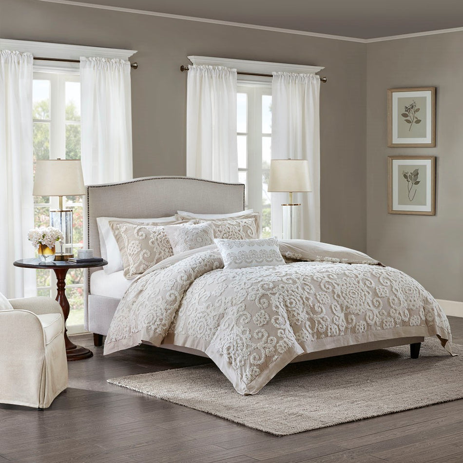 Harbor House Suzanna Cotton Comforter Mini Set - Taupe - Full Size / Queen Size