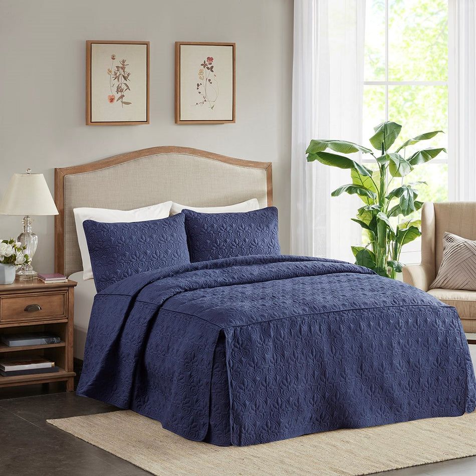 Madison Park Quebec 3 Piece Fitted Bedspread Set - Navy - Queen Size