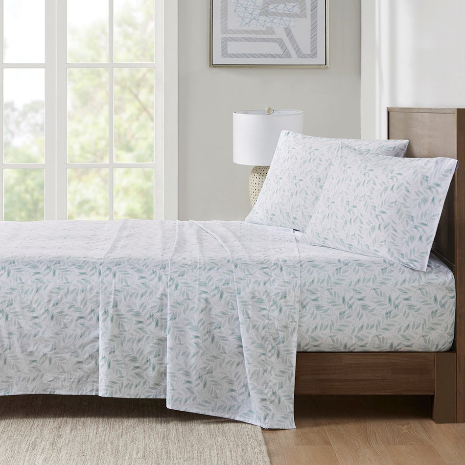 Madison Park Essentials 200 Thread Count Printed Cotton Sheet Set - Green Leaves  - Queen Size Shop Online & Save - ExpressHomeDirect.com