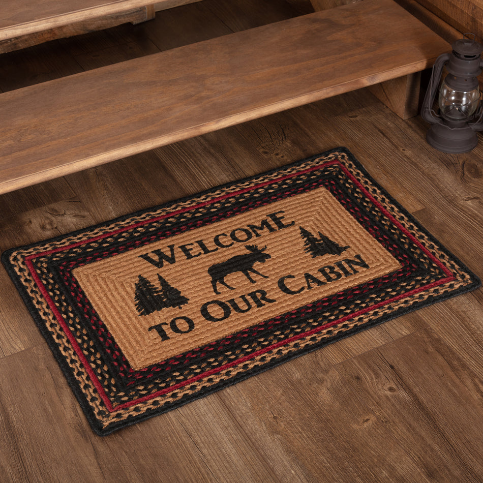 Oak & Asher Cumberland Stenciled Moose Jute Rug Rect Welcome to the Cabin w/ Pad 20x30 By VHC Brands