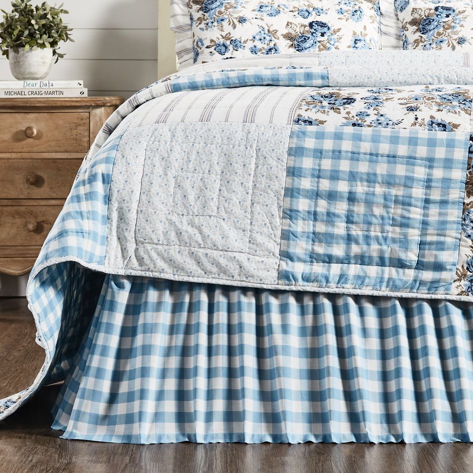 April & Olive Annie Buffalo Blue Check King Bed Skirt 78x80x16 By VHC Brands