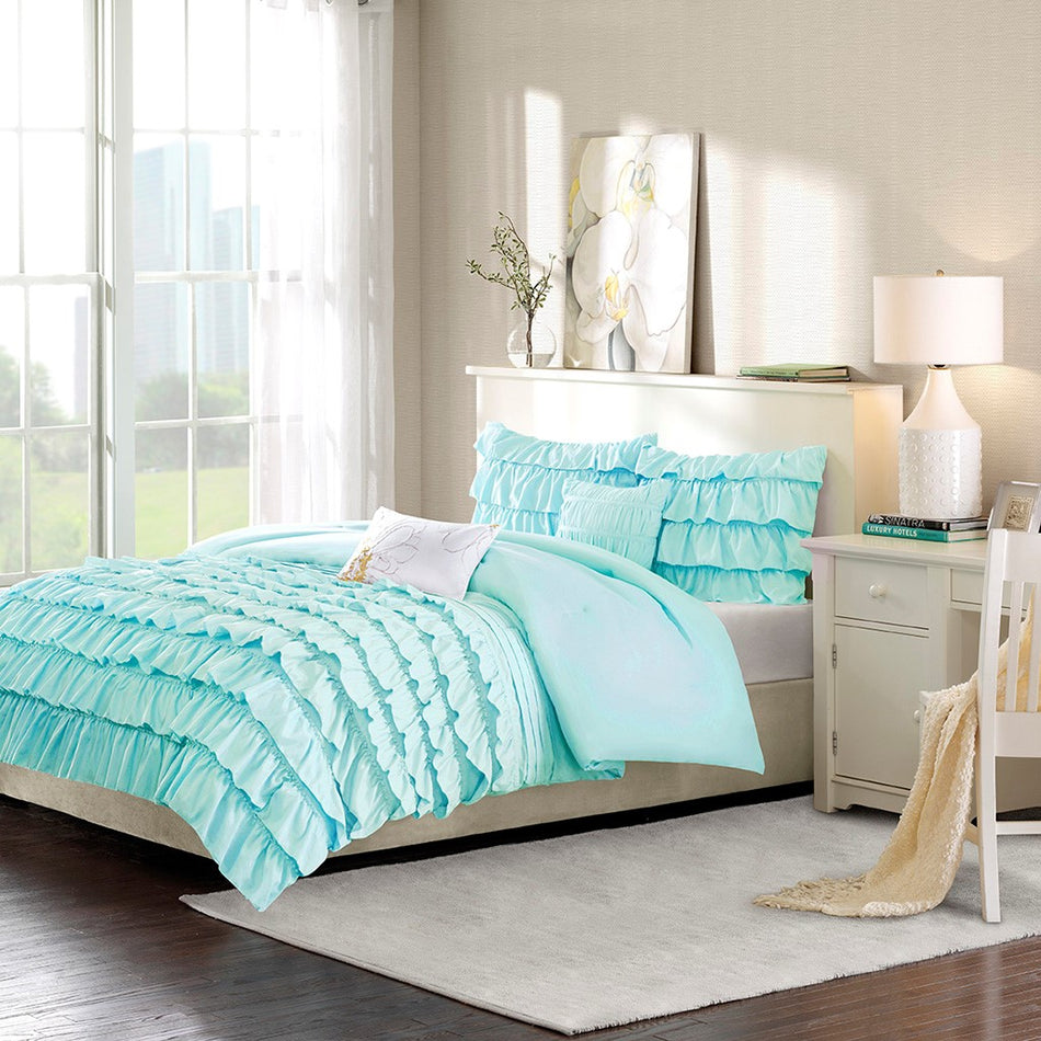 Intelligent Design Waterfall Comforter Set - Blue - Twin Size / Twin XL Size