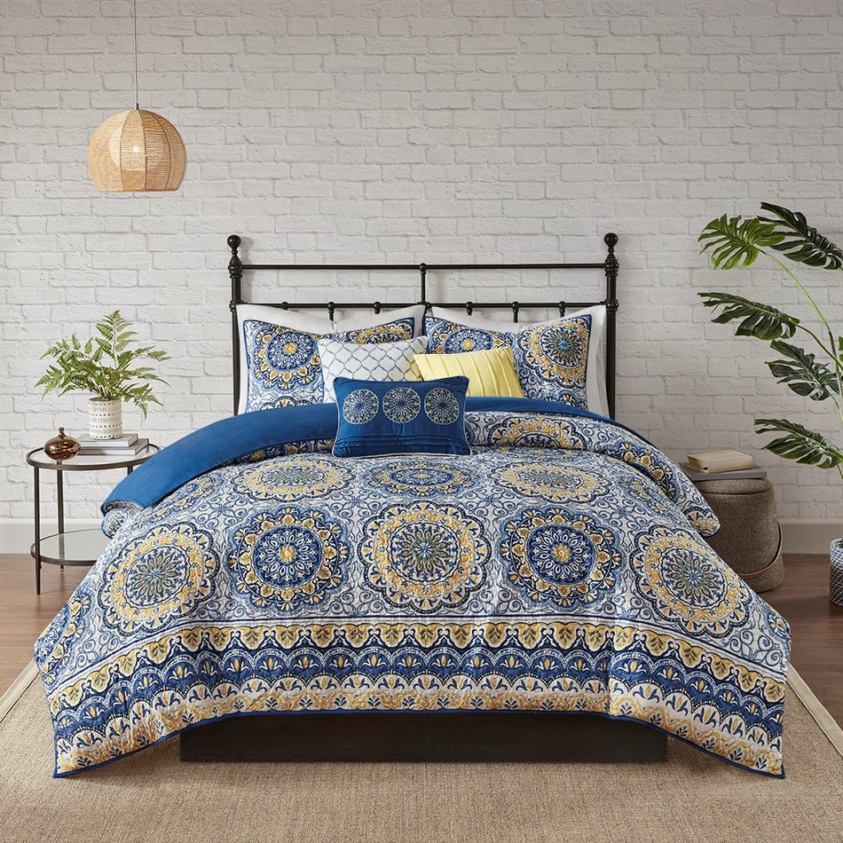 Tangiers 6 Piece 2-in-1 Duvet Set - Blue - King Size / Cal King Size