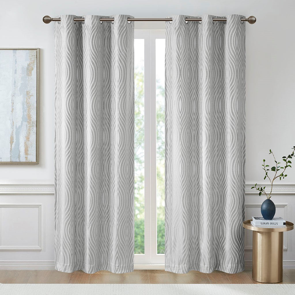 Beautyrest Cannes Ogee Jacquard Total Blackout Magnetic Closure Panel Pair - Silver - 84" Panel