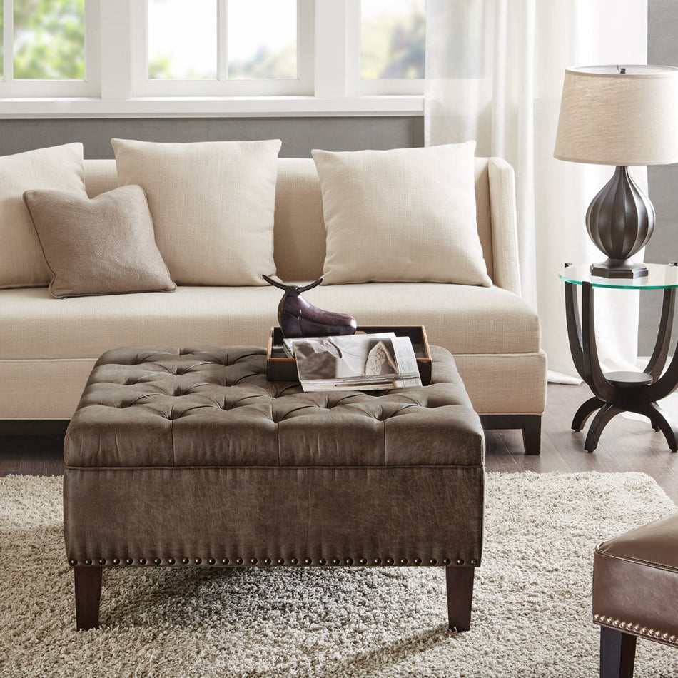 Madison Park Lindsey Tufted Square Cocktail Ottoman - Brown