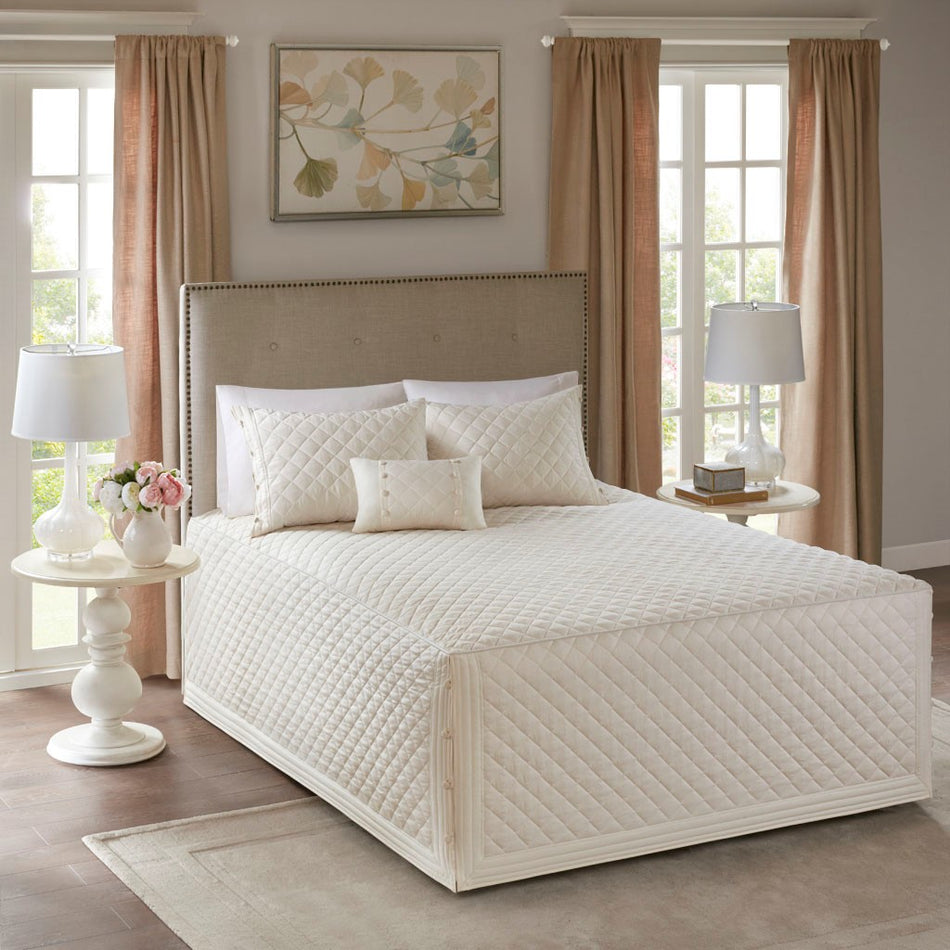 Madison Park Breanna 4 Piece Cotton Reversible Tailored Bedspread Set - Ivory - Queen Size