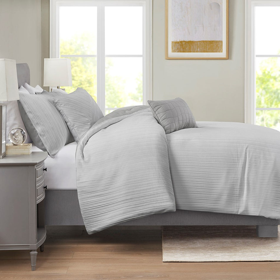 Jasper 5 Piece Crinkle Velvet Comforter Set - Grey - Full Size / Queen Size