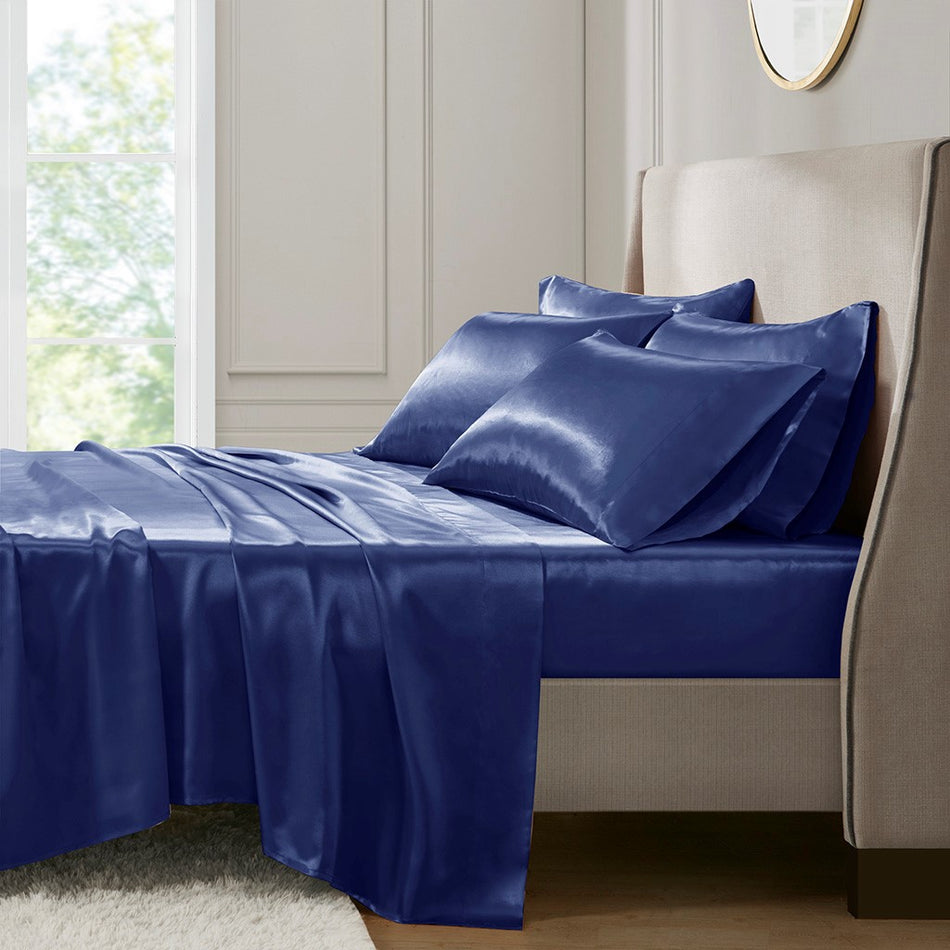 Satin Luxury 6 PC Sheet Set - Navy - Queen Size