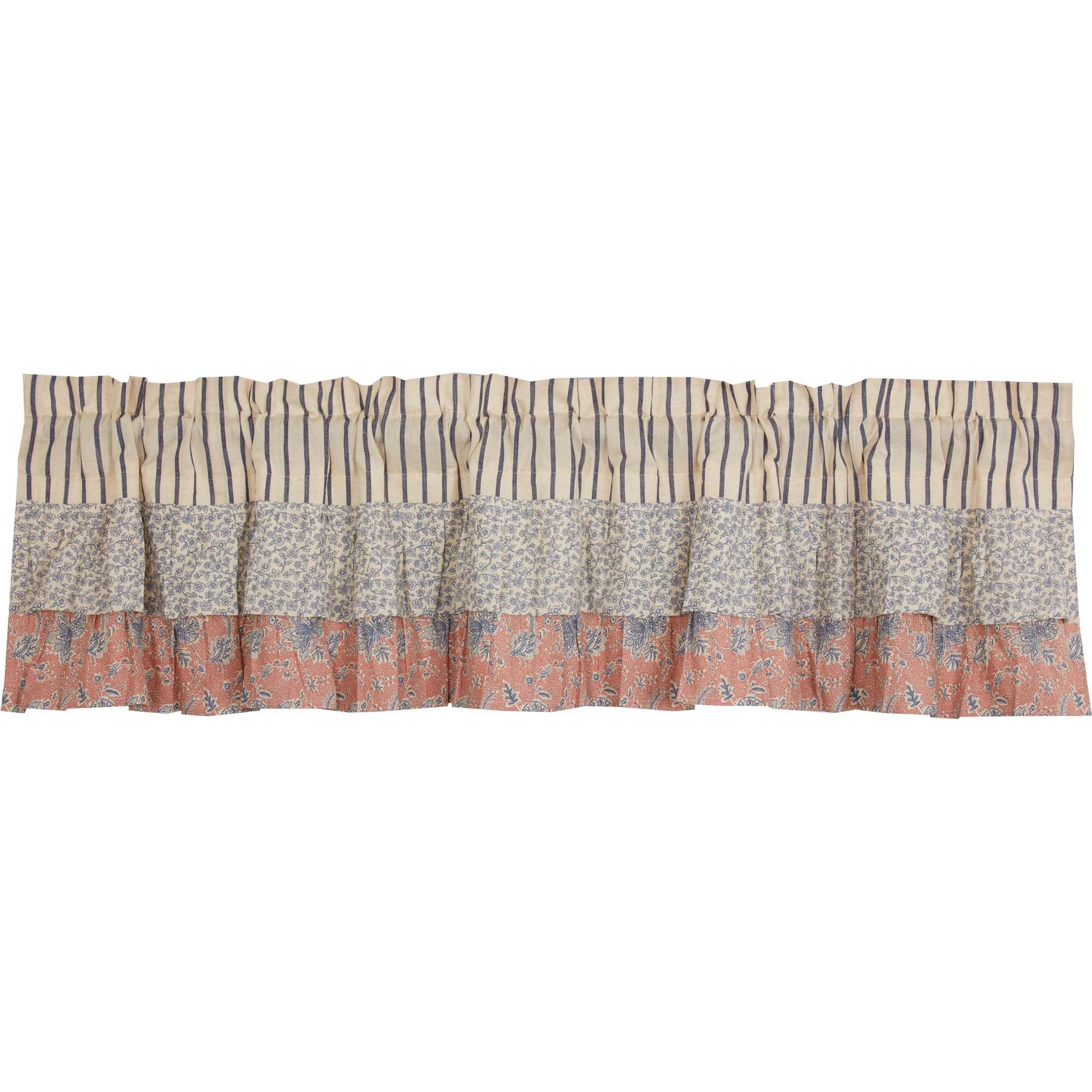 April & Olive Kaila Ticking Blue Ruffled Valance 16x72 By VHC Brands