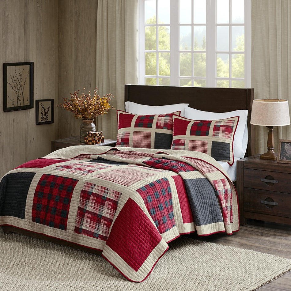 Huntington 100% Cotton Oversized Quilt Mini Set - Red - Full Size / Queen Size