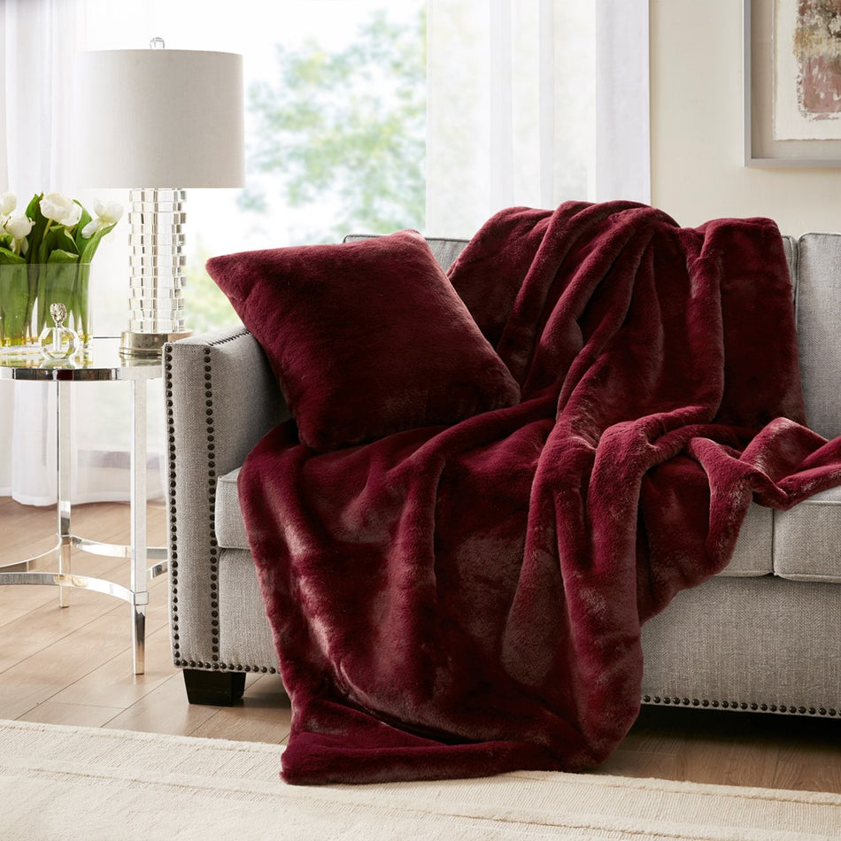Croscill Sable Solid Faux Fur Throw - Burgundy  - One Size Shop Online & Save - ExpressHomeDirect.com