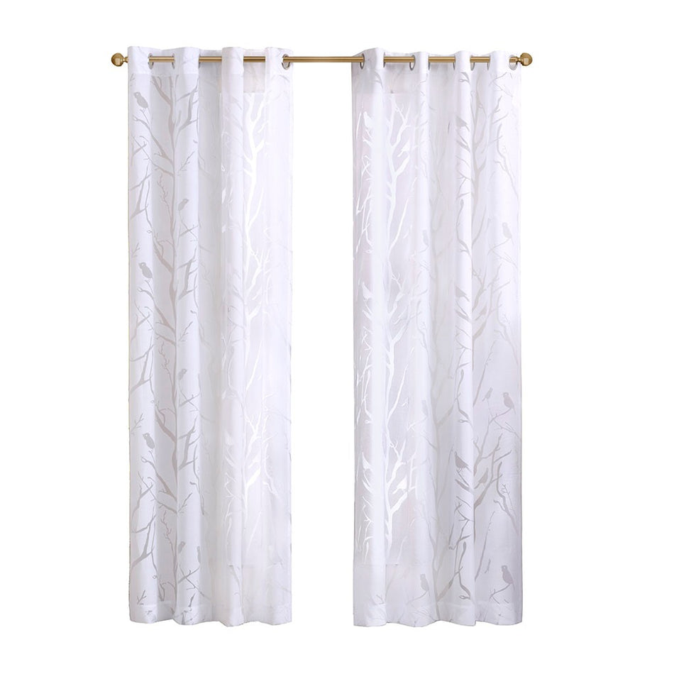 Averil Grommet Top Sheer Bird on Branches Burnout Window Curtain - White - 50x63"