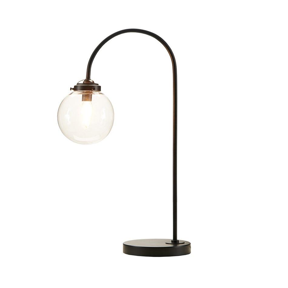 Venice Arched Metal Table Lamp with Glass Globe Bulb - Black