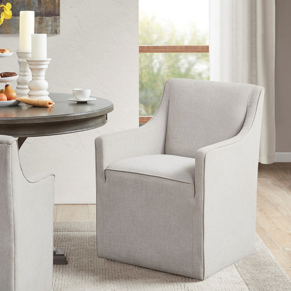 Madison Park Charlotte Slipcover Dining Arm Chair with Casters - Grey 