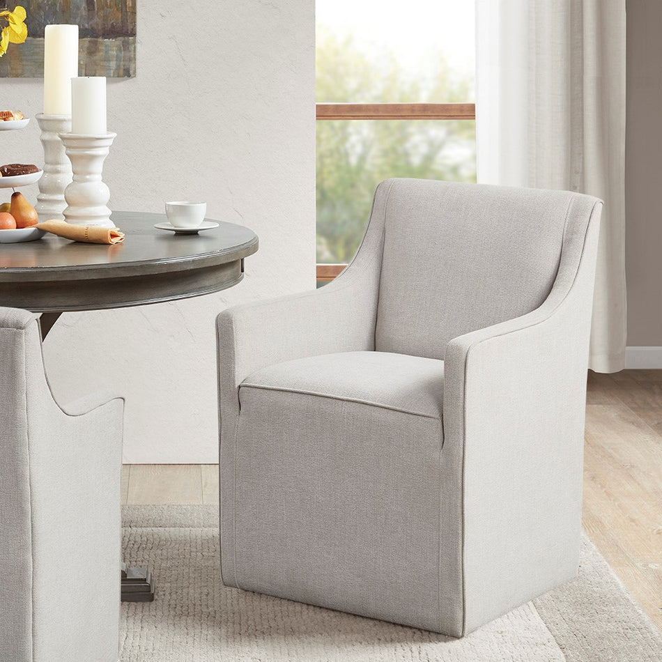 Madison Park Charlotte Slipcover Dining Arm Chair with Casters - Grey