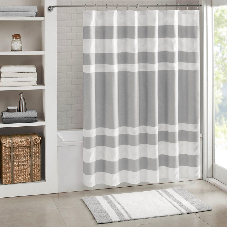Madison Park Spa Waffle Shower Curtain with 3M Treatment - Grey - 72x84"