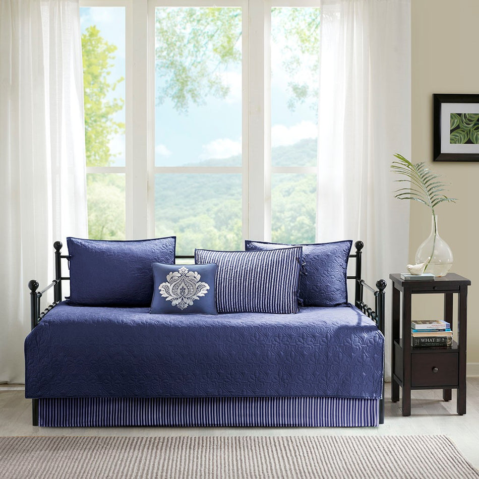 Quebec 6 Piece Reversible Daybed Cover Set - Navy - Daybed Size - 39" x 75"
