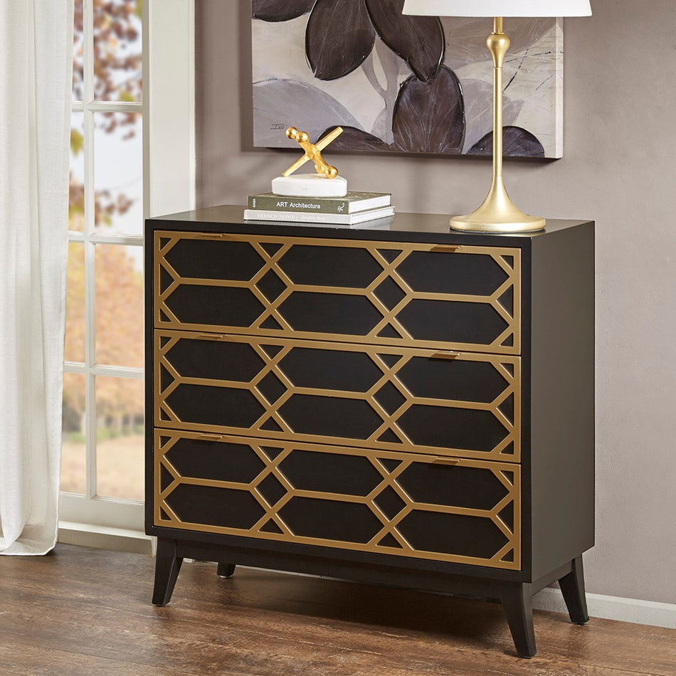 Madison Park Maria Gold Lattice Accent Chest - Black / Gold