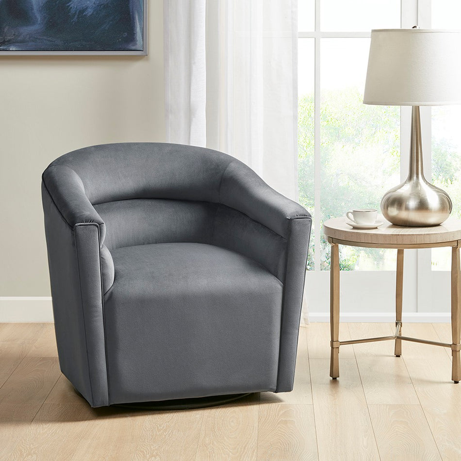 Madison Park Ryker Upholstered Barrel 360 Degree Swivel chair - Gray 