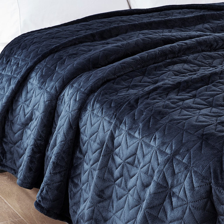 Quilted Plush Heated Blanket - Navy - Queen Size