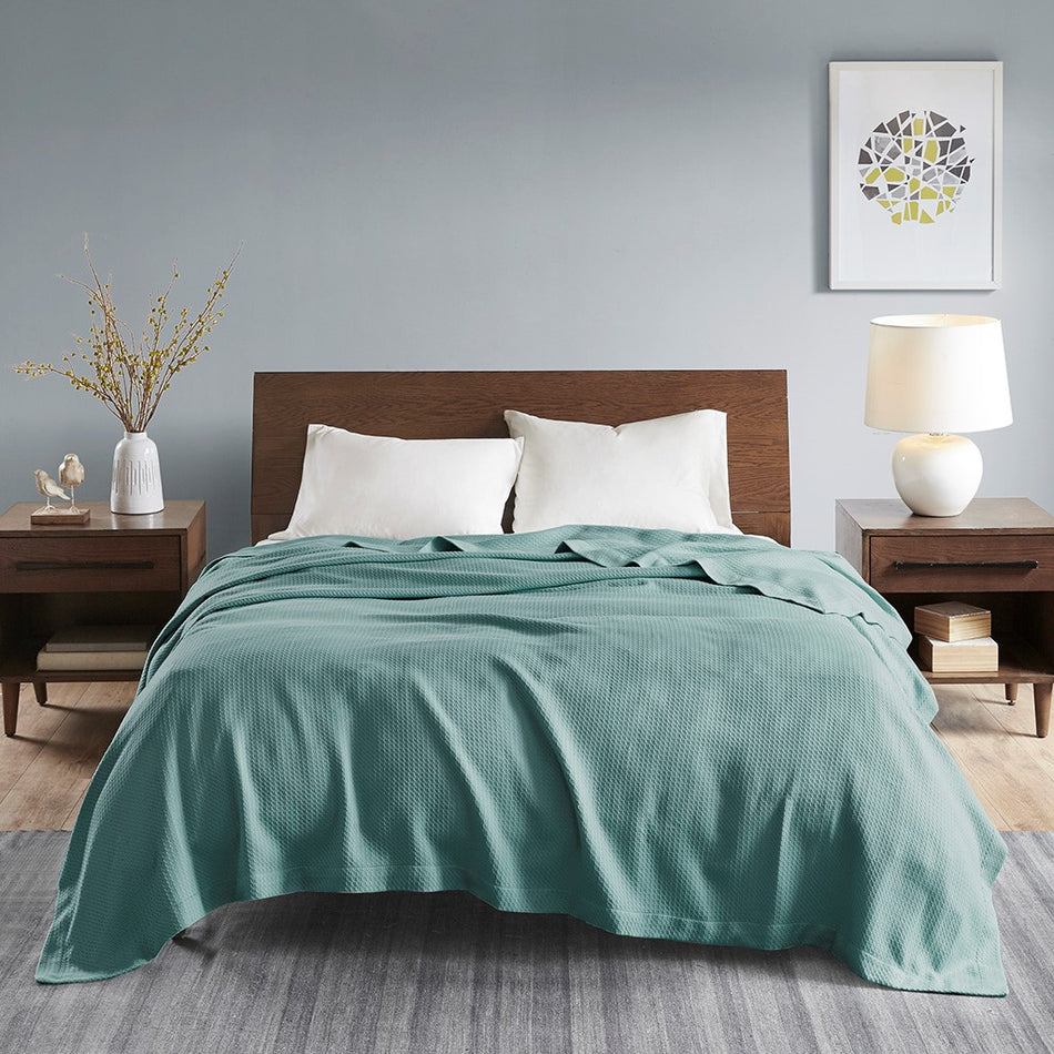 Madison Park Egyptian Cotton Blanket - Teal - Full Size / Queen Size