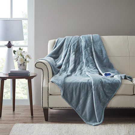 Beautyrest Heated Microlight to Berber Throw - Blue - 60x70"