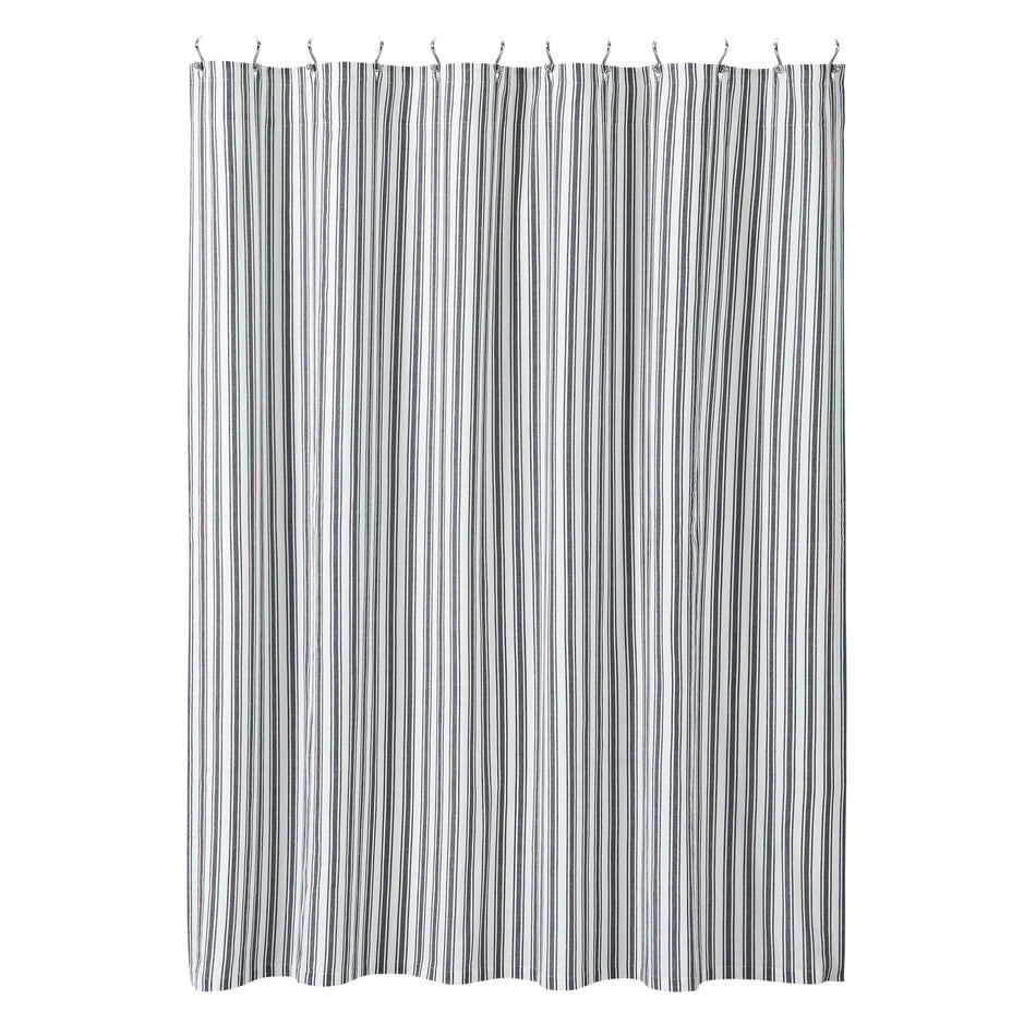 April & Olive Sawyer Mill Black Ticking Stripe Shower Curtain 72x72 By VHC Brands