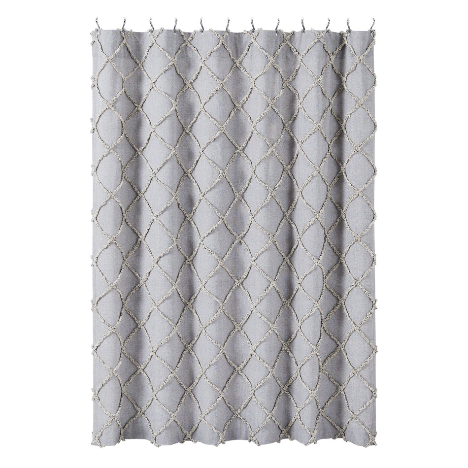 April & Olive Frayed Lattice Creme & Black Shower Curtain 72x72 By VHC Brands