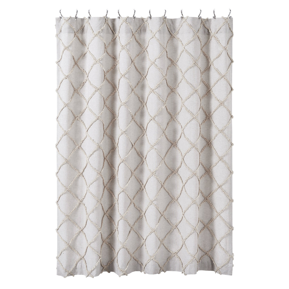 April & Olive Frayed Lattice Oatmeal Shower Curtain 72x72 By VHC Brands