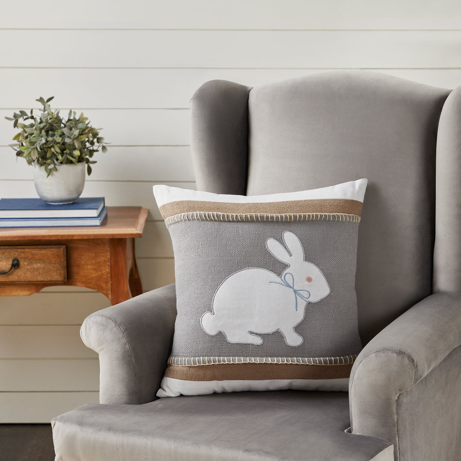 Seasons Crest Burlap Applique Bunny Pillow 18x18 By VHC Brands