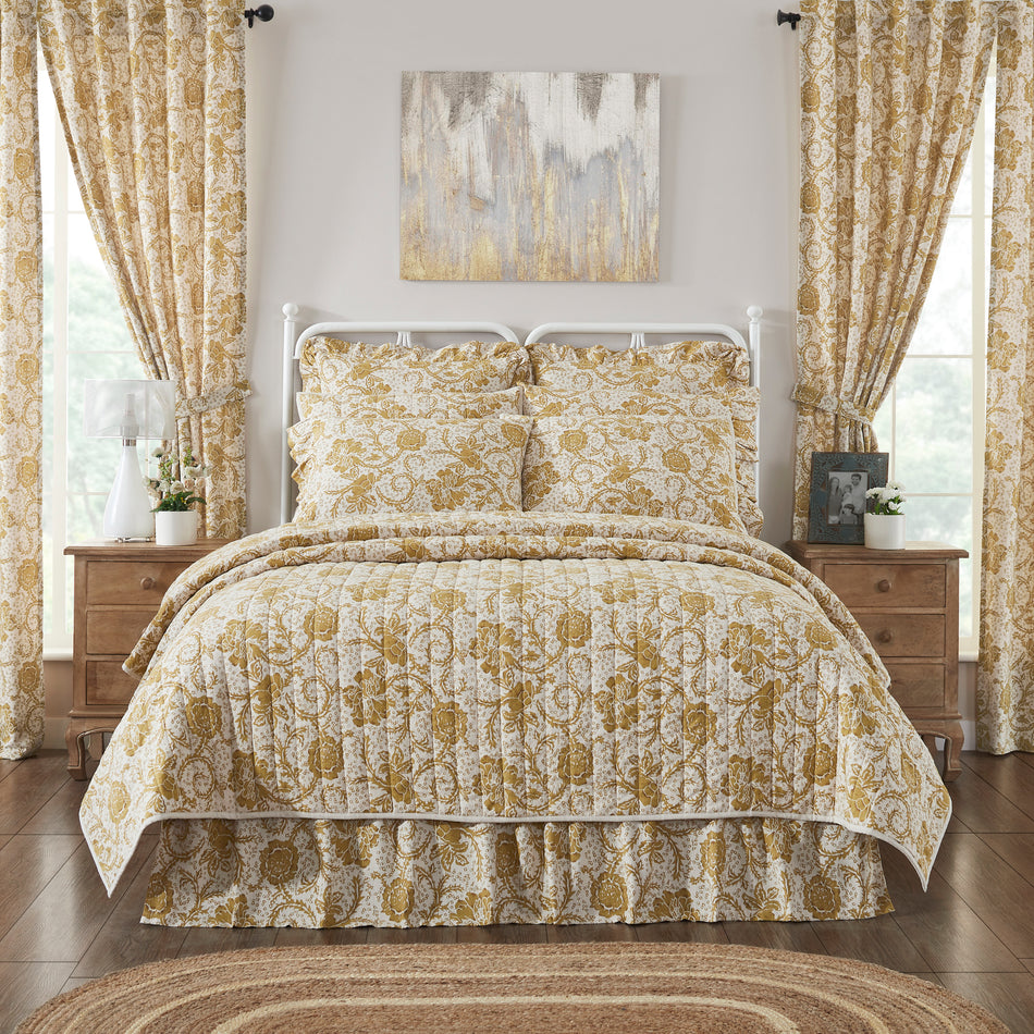 April & Olive Dorset Gold Floral Luxury King Quilt 120WX105L By VHC Brands