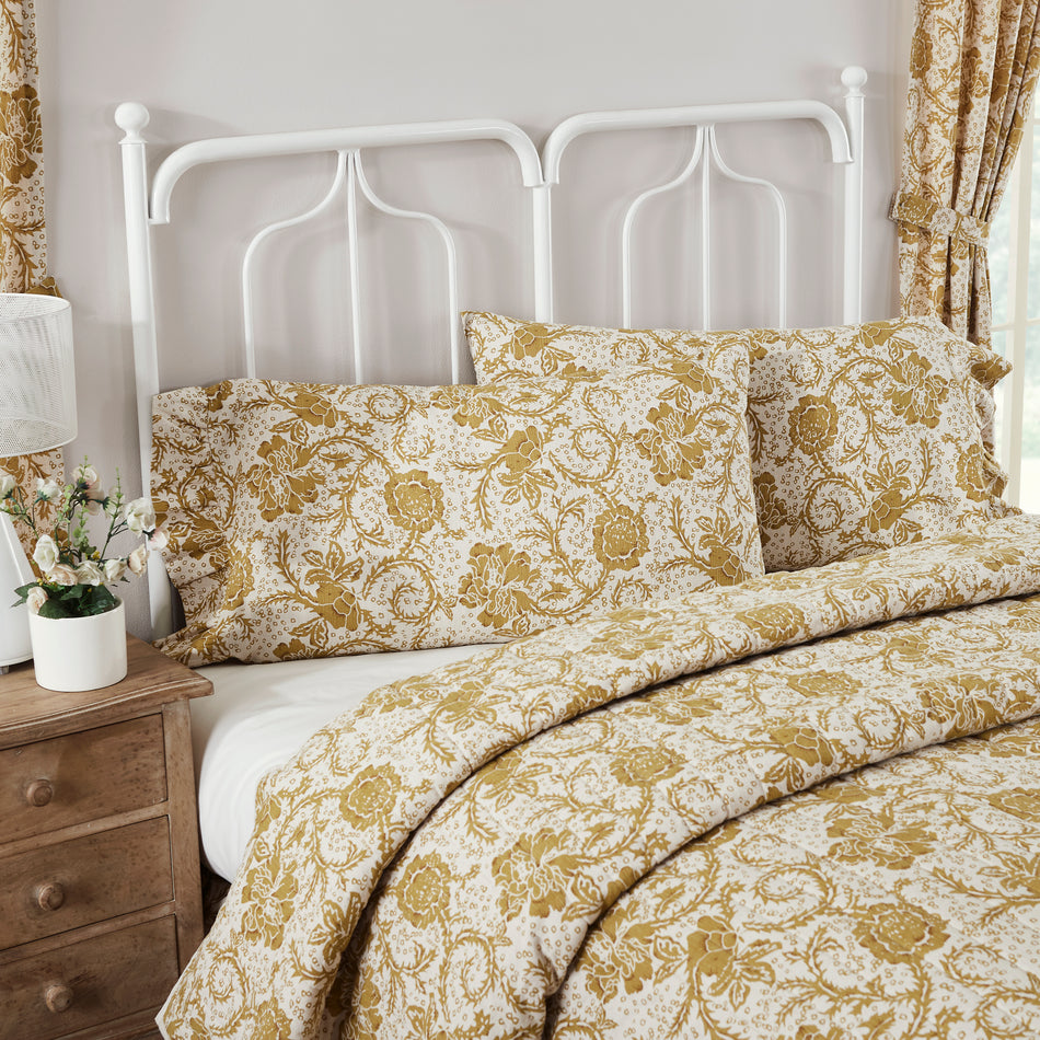 April & Olive Dorset Gold Floral Ruffled King Pillow Case Set of 2 21x36+4 By VHC Brands