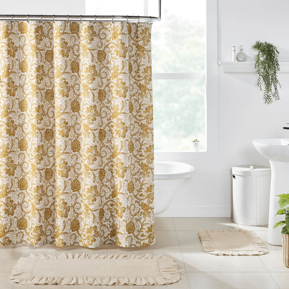 April & Olive Dorset Gold Floral Shower Curtain 72x72 By VHC Brands