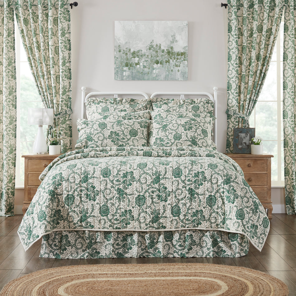 April & Olive Dorset Green Floral Luxury King Quilt 120WX105L By VHC Brands
