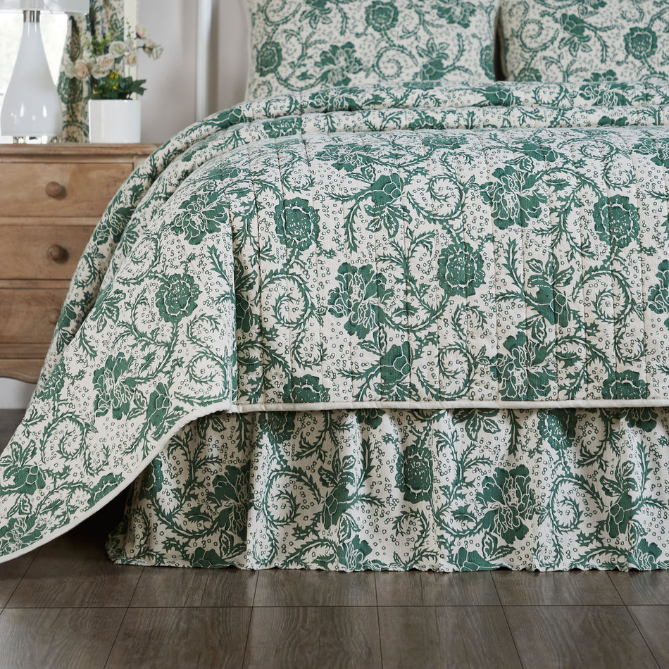 April & Olive Dorset Green Floral King Bed Skirt 78x80x16 By VHC Brands