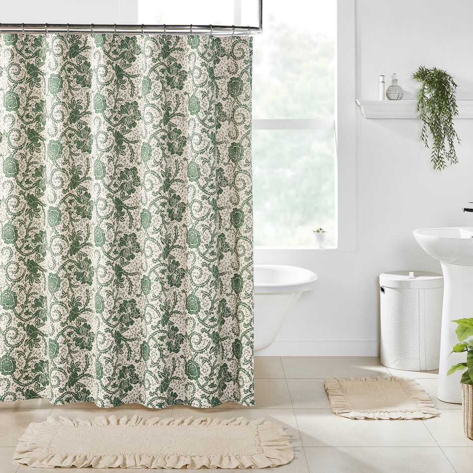 April & Olive Dorset Green Floral Shower Curtain 72x72 By VHC Brands
