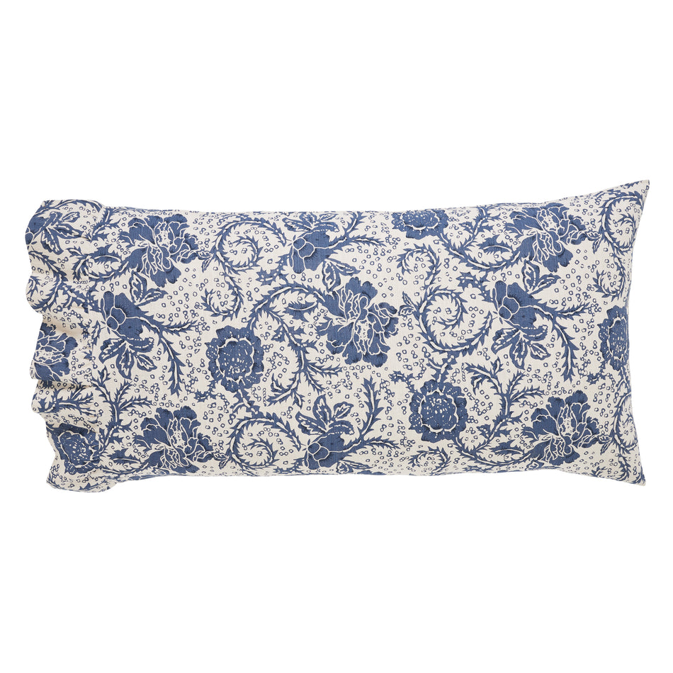 April & Olive Dorset Navy Floral Ruffled King Pillow Case Set of 2 21x36+4 By VHC Brands
