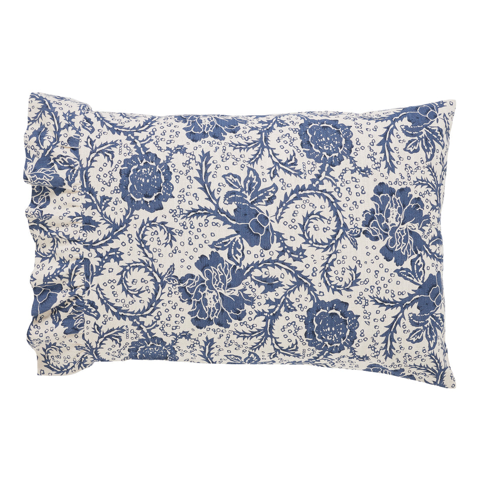 April & Olive Dorset Navy Floral Ruffled Standard Pillow Case Set of 2 21x26+4 By VHC Brands