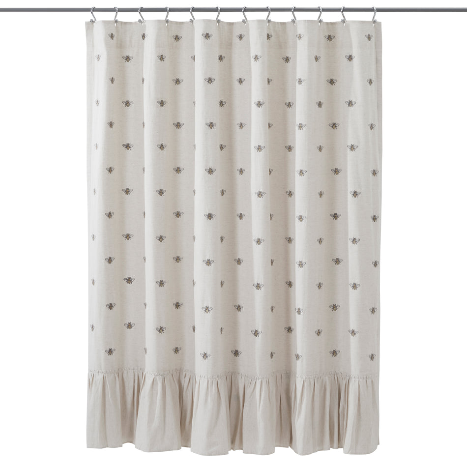 April & Olive Embroidered Bee Shower Curtain 72x72 By VHC Brands