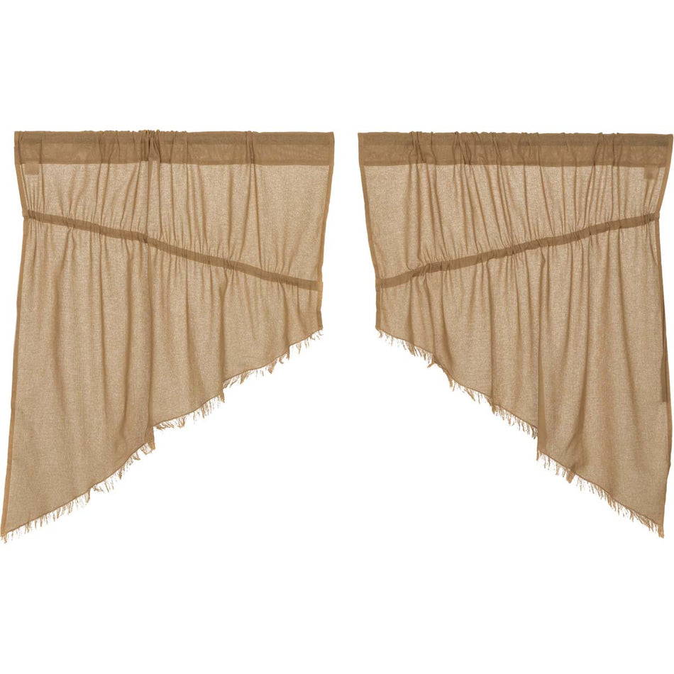 April & Olive Tobacco Cloth Khaki Prairie Swag Fringed Set of 2 36x36x18 By VHC Brands