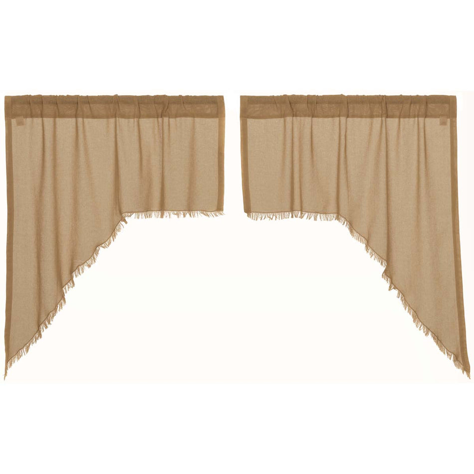 April & Olive Tobacco Cloth Khaki Swag Fringed Set of 2 36x36x16 By VHC Brands